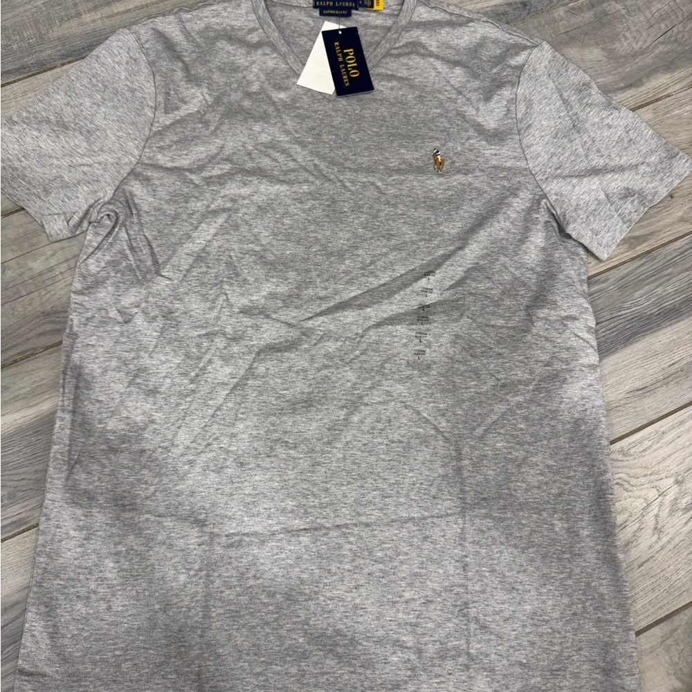 Polo Ralph Lauren Men's Custom Slim Fit V-Neck T-Shirt Grey Heather L - Picture 2 of 6